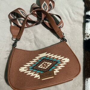 Wrangler Brown Crossbody Bag with Southwestern Turquoise Accent